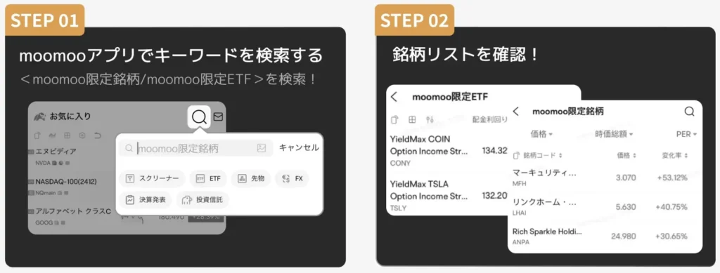 moomoo証券限定ETFの探し方
