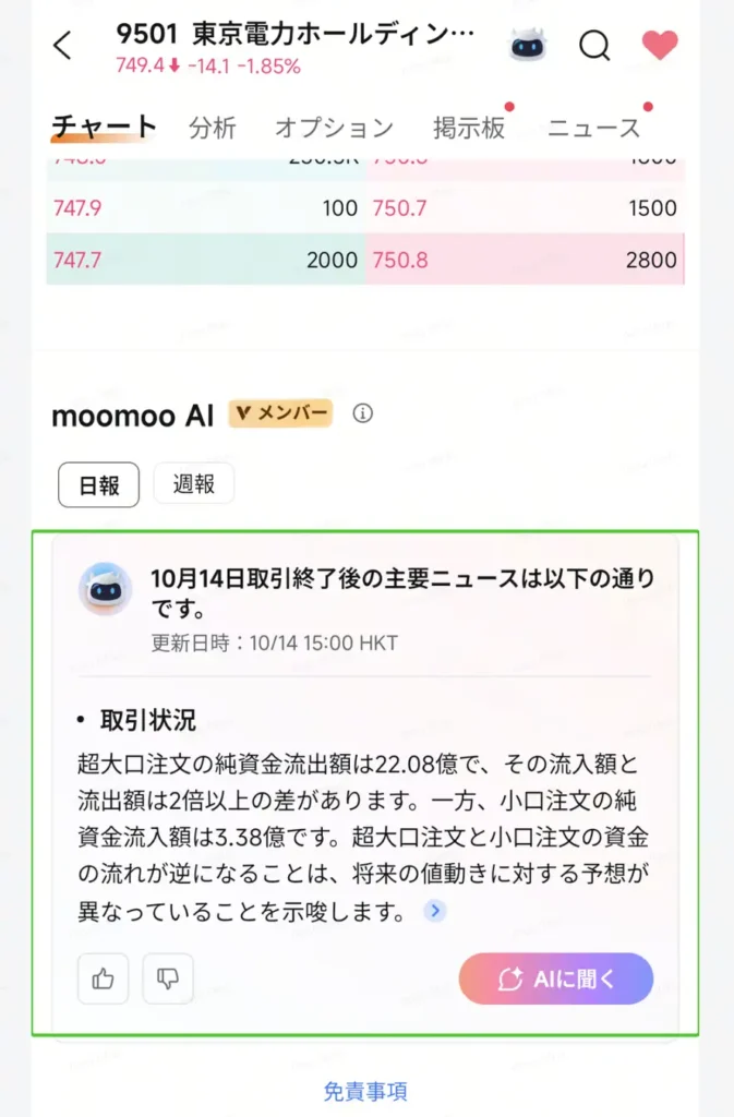 moomoo証券、AI銘柄分析が日本株にも対応